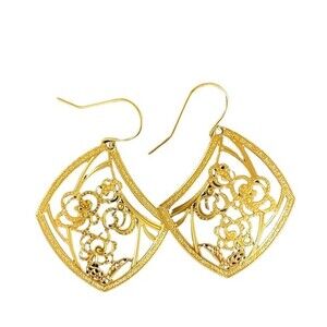 Gold Stainless Steel Dangle Earrings with Flower Design